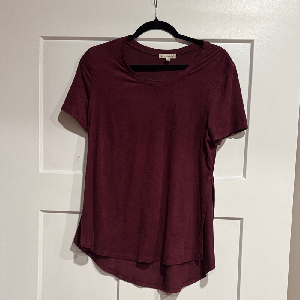 Love on a Hanger Deep Red Suede Like Short Sleeve Top